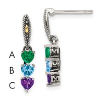 Sterling Silver Antiqued Earring with 14K 3-stone Mother's view 1