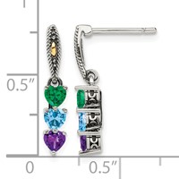 Sterling Silver Antiqued Earring with 14K 3-stone Mother's view 5