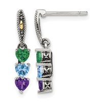 Sterling Silver Antiqued Earring with 14K 3-stone Mother's view 2