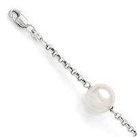 Sterling Silver Rhodium-plated 10-11mm White Imitation Shell Pearl 4 Station Bracelet, 7.5" view 3