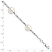 Sterling Silver Rhodium-plated 10-11mm White Imitation Shell Pearl 4 Station Bracelet, 7.5" view 5
