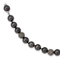 Sterling Silver Majestik Rhod-plated 10-11mm Blk Shell Crystal Bracelet view 1