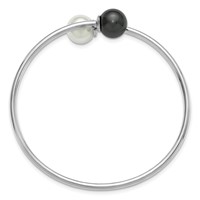 Sterling Silver Rh-plat 10-11mm Wht Blk Imitat Shell Pearl Bangle Bracelet view 2