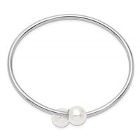 Majestik Sterling Silver Rhodium-plated 10-11mm White Imitation Shell Pearl Bangle Bracelet view 2