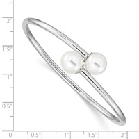 Majestik Sterling Silver Rhodium-plated 10-11mm White Imitation Shell Pearl Bangle Bracelet view 3