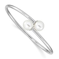 Majestik Sterling Silver Rhodium-plated 10-11mm White Imitation Shell Pearl Bangle Bracelet view 1