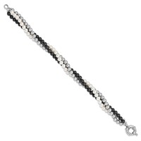 Majestik Sterling Silver Rhodium-plated 3 Row 4-5mm White Grey Black Imitation Shell Pearl Hand-knotted Bracelet view 2