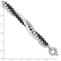 Majestik Sterling Silver Rhodium-plated 3 Row 4-5mm White Grey Black Imitation Shell Pearl Hand-knotted Bracelet view 5