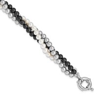 Majestik Sterling Silver Rhodium-plated 3 Row 4-5mm White Grey Black Imitation Shell Pearl Hand-knotted Bracelet view 1