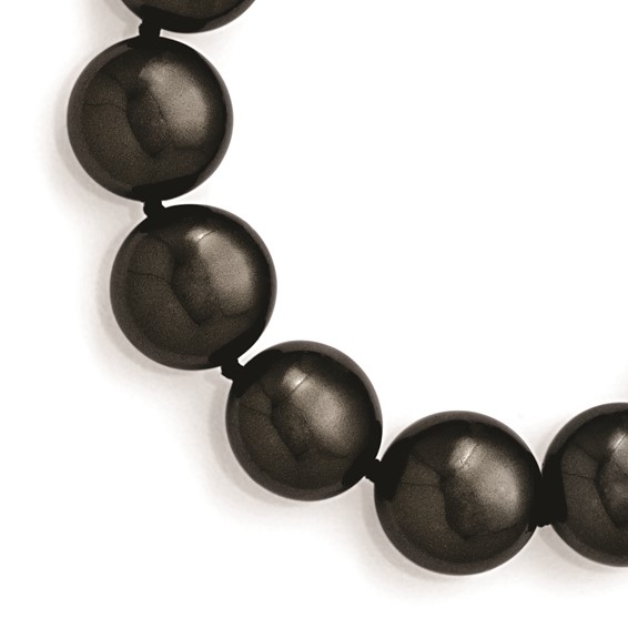 Sterling S Majestik Rh-pl 14-15mm Coin Blk Imitat Shell Pearl CZ Clasp Brac