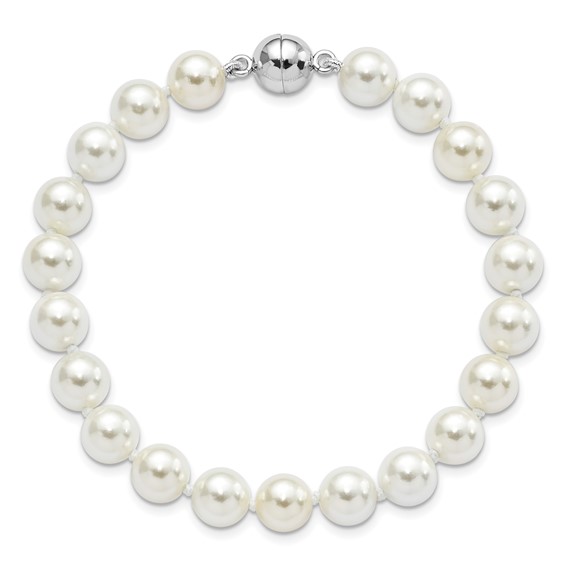 Majestic Sterling Silver Rhodium-plated 8-9mm White Imitation Shell Pearl Hand-knotted Bracelet