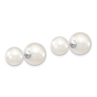 Sterling Silver Rhodium-plated 10-11mm and 11-12mm White Earrings with White Imitation Shell Pearl Front Back Post view 2