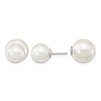 Sterling Silver Rhodium-plated 10-11mm and 11-12mm White Earrings with White Imitation Shell Pearl Front Back Post view 1