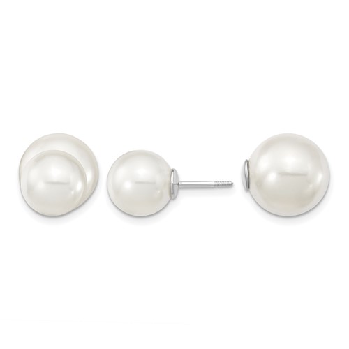 Sterling Silver Rhodium-plated 10-11mm and 11-12mm White Earrings with White Imitation Shell Pearl Front Back Post