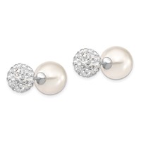 Majestik Sterling Silver Rhodium-plated 10-11mm and 12-13mm CZ and White Imitation Shell Pearl Front Back Post Earrings view 2