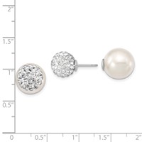 Majestik Sterling Silver Rhodium-plated 10-11mm and 12-13mm CZ and White Imitation Shell Pearl Front Back Post Earrings view 4
