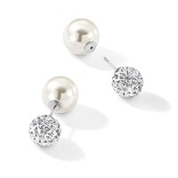 Majestik Sterling Silver Rhodium-plated 10-11mm and 12-13mm CZ and White Imitation Shell Pearl Front Back Post Earrings view 5