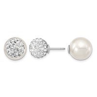 Majestik Sterling Silver Rhodium-plated 10-11mm and 12-13mm CZ and White Imitation Shell Pearl Front Back Post Earrings view 1