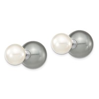 Majestik Sterling Silver Rhodium-plated 10-11mm and 14-15mm Grey Earrings with White Imitation Shell Pearl Front Back Post view 2
