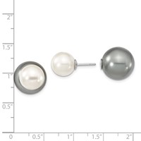 Majestik Sterling Silver Rhodium-plated 10-11mm and 14-15mm Grey Earrings with White Imitation Shell Pearl Front Back Post view 4