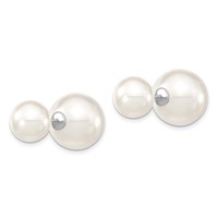 Sterling Silver Rhodium-plated 10-11mm and 14-15mm White Earrings with White Imitation Shell Pearl Front Back Post view 2
