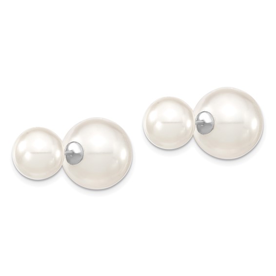 Majestik Sterling Silver Rhodium-plated 10-11mm and 14-15mm White with White Imitation Shell Pearl Front Back Post Earrings