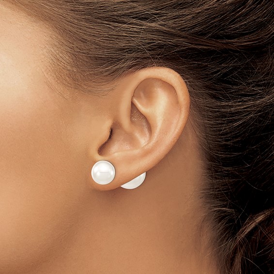 Majestik Sterling Silver Rhodium-plated 10-11mm and 14-15mm White with White Imitation Shell Pearl Front Back Post Earrings