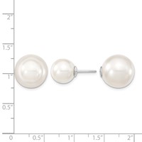Sterling Silver Rhodium-plated 10-11mm and 14-15mm White Earrings with White Imitation Shell Pearl Front Back Post view 4