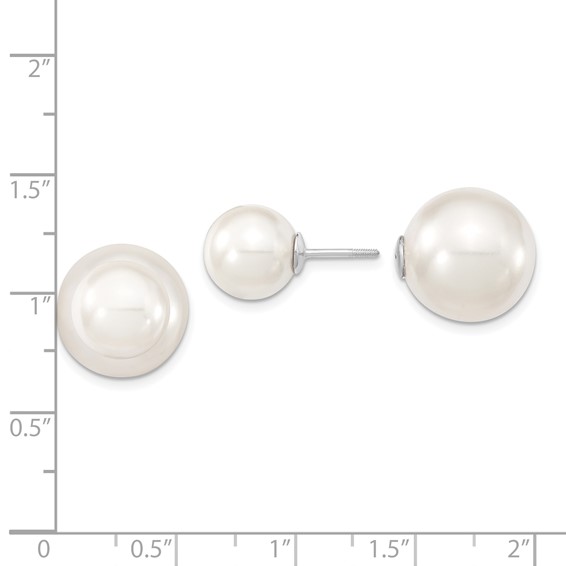 Majestik Sterling Silver Rhodium-plated 10-11mm and 14-15mm White with White Imitation Shell Pearl Front Back Post Earrings