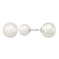 Sterling Silver Rhodium-plated 10-11mm and 14-15mm White Earrings with White Imitation Shell Pearl Front Back Post view 1