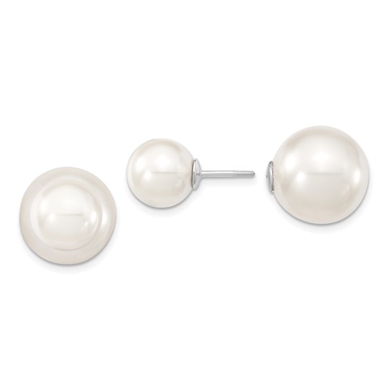 Majestik Sterling Silver Rhodium-plated 10-11mm and 14-15mm White with White Imitation Shell Pearl Front Back Post Earrings