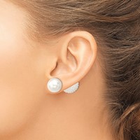 Majestik Sterling Silver Rhodium-plated 11-12mm and 15-16mm White Earrings with White Imitation Shell Pearl Front Back Post view 3