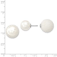Majestik Sterling Silver Rhodium-plated 11-12mm and 15-16mm White Earrings with White Imitation Shell Pearl Front Back Post view 5