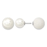 Majestik Sterling Silver Rhodium-plated 11-12mm and 15-16mm White Earrings with White Imitation Shell Pearl Front Back Post view 1