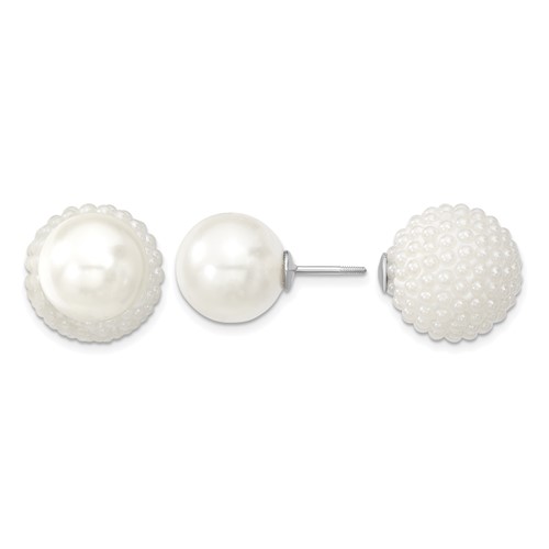 Majestik Sterling Silver Rhodium-plated 11-12mm and 15-16mm White Earrings with White Imitation Shell Pearl Front Back Post