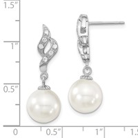 Majestik Sterling Silver Rhodium-plated 10-11mm White Imitation Shell Pearl and CZ Dangle Earrings view 4