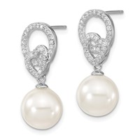 Sterling S Majestik Rh-pl 10-11mm Wht Imitat Shell Pearl & CZ Dangle Earrin view 2