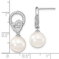 Sterling S Majestik Rh-pl 10-11mm Wht Imitat Shell Pearl & CZ Dangle Earrin view 3
