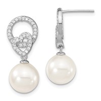 Sterling S Majestik Rh-pl 10-11mm Wht Imitat Shell Pearl & CZ Dangle Earrin view 1