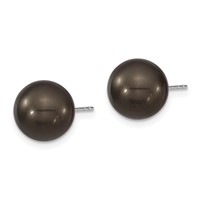 Majestik Sterling Silver Rhodium-plated 10-11mm Black Imitation Shell Pearl Stud Earrings view 2