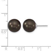 Majestik Sterling Silver Rhodium-plated 10-11mm Black Imitation Shell Pearl Stud Earrings view 4