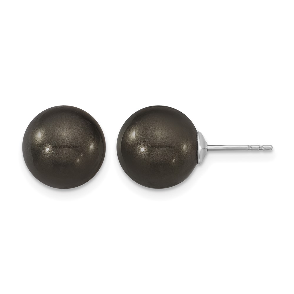 Majestik Sterling Silver Rhodium-plated 10-11mm Black Imitation Shell Pearl Stud Earrings