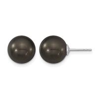 Majestik Sterling Silver Rhodium-plated 10-11mm Black Imitation Shell Pearl Stud Earrings view 1