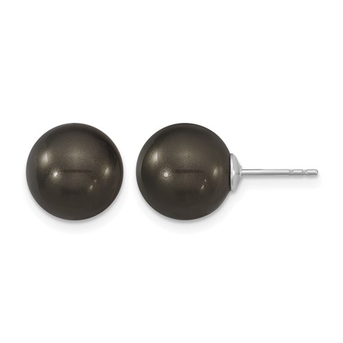 Majestik Sterling Silver Rhodium-plated 10-11mm Black Imitation Shell Pearl Stud Earrings