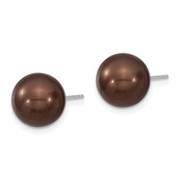 Majestik Sterling Silver Rhodium-plated 10-11mm Brown Imitation Shell Pearl Stud Earrings view 2
