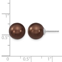Majestik Sterling Silver Rhodium-plated 10-11mm Brown Imitation Shell Pearl Stud Earrings view 4