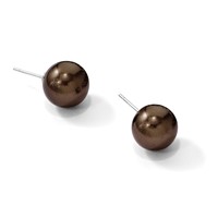 Majestik Sterling Silver Rhodium-plated 10-11mm Brown Imitation Shell Pearl Stud Earrings view 5