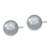 Majestik Sterling Silver Rhodium-plated 10-11mm Grey Imitation Shell Pearl Stud Earrings view 2