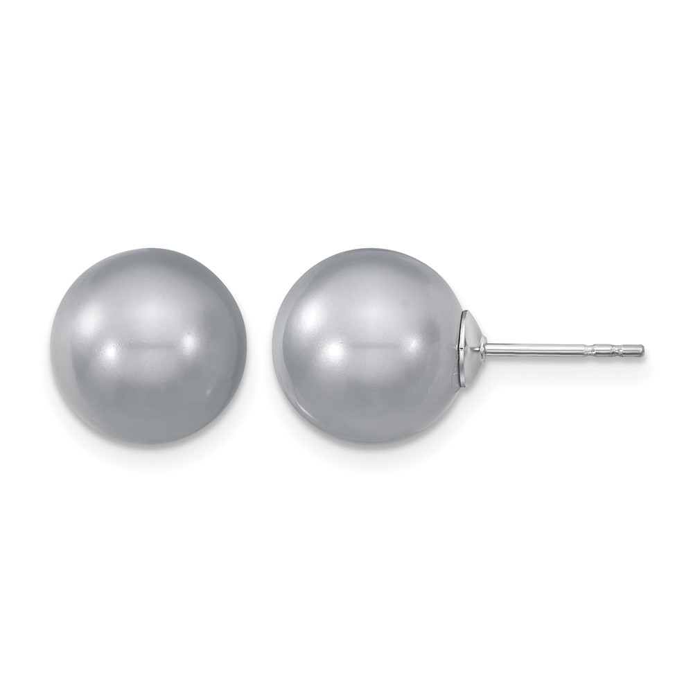 Majestik Sterling Silver Rhodium-plated 10-11mm Grey Imitation Shell Pearl Stud Earrings