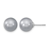 Majestik Sterling Silver Rhodium-plated 10-11mm Grey Imitation Shell Pearl Stud Earrings view 1